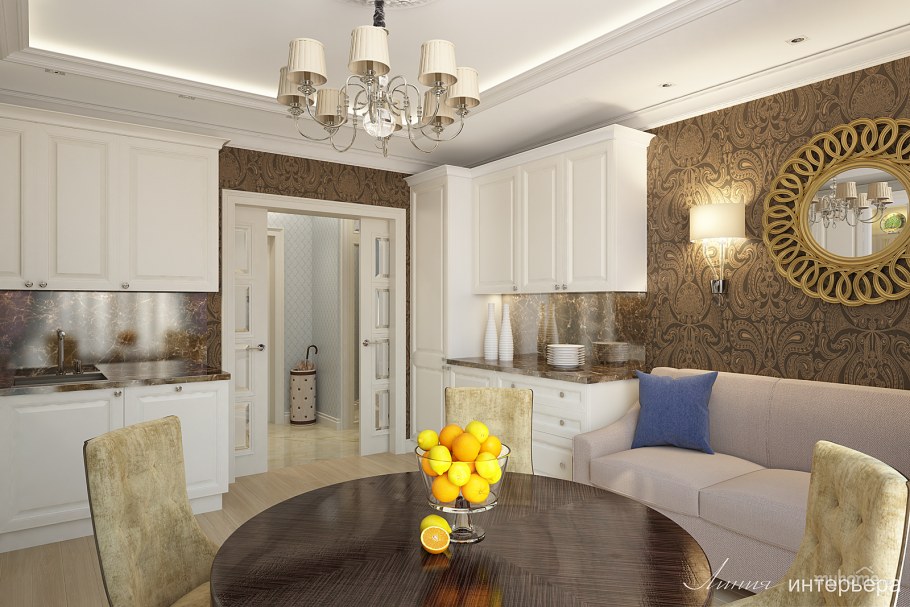 Кухня гостиная Неоклассика 12м2