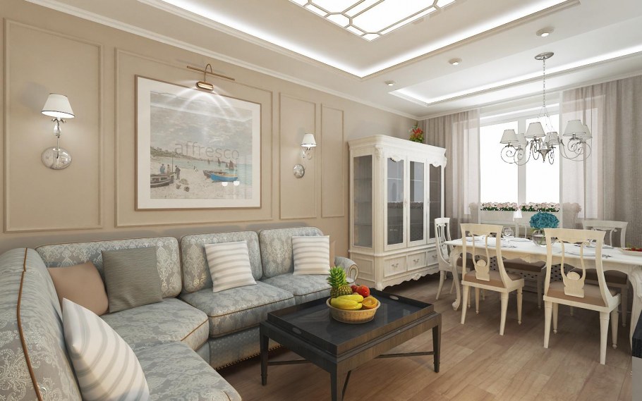 Кухня гостиная американская Неоклассика