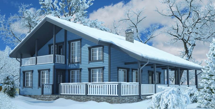 Голубой деревянный дом