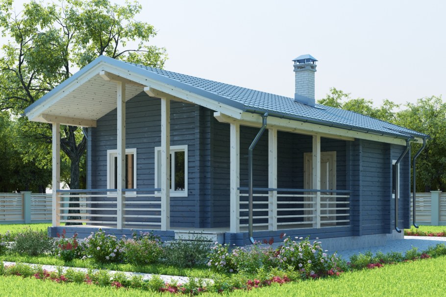 Голубой каркасный дом