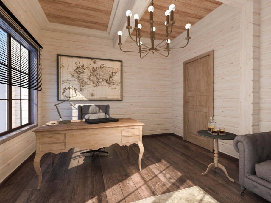 Кабинет в доме из клееного бруса