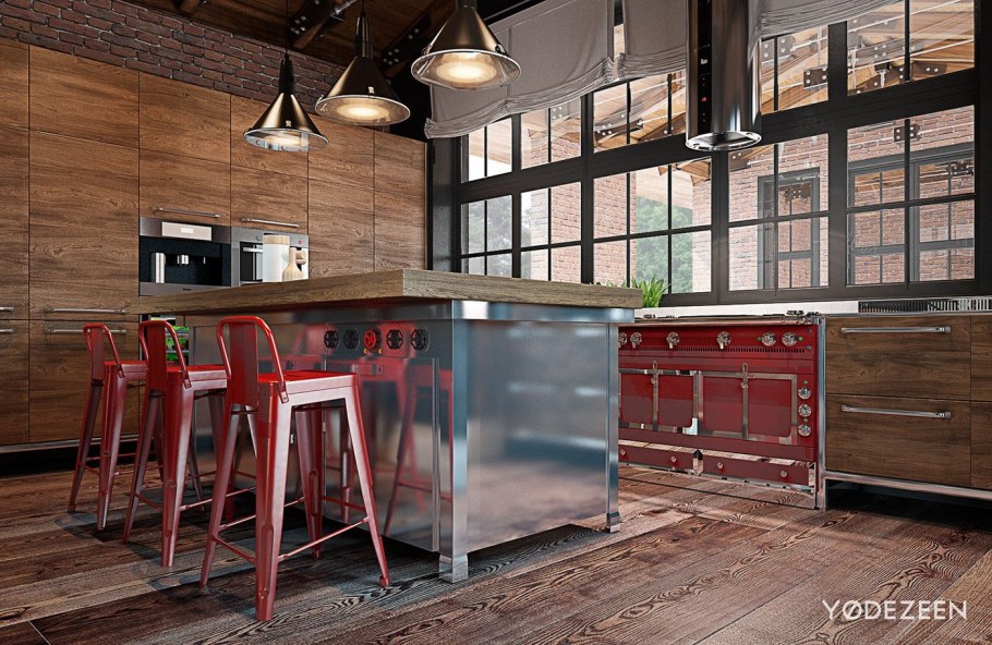 Кухня Индастриал лофт фасад дерево