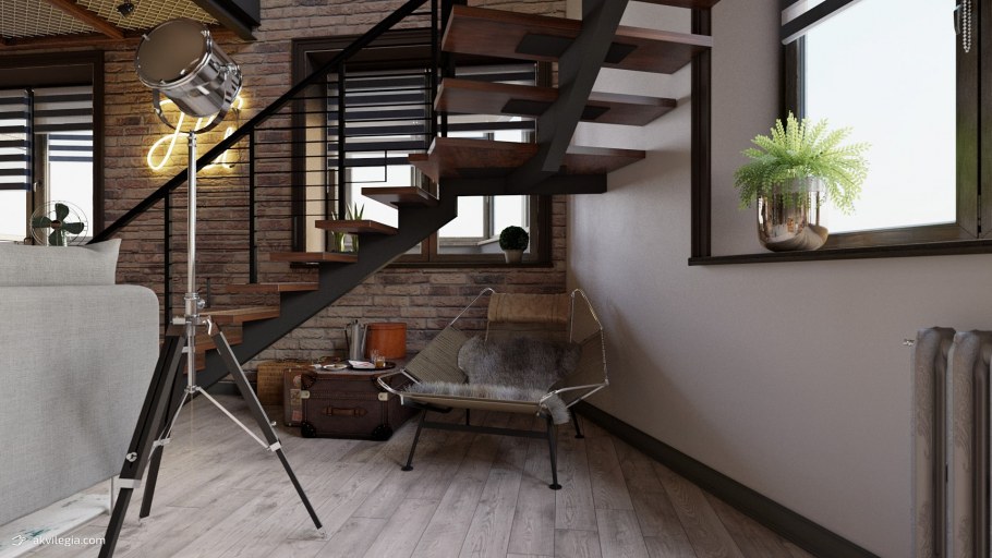 Двухуровневая квартира с винтовой лестницей