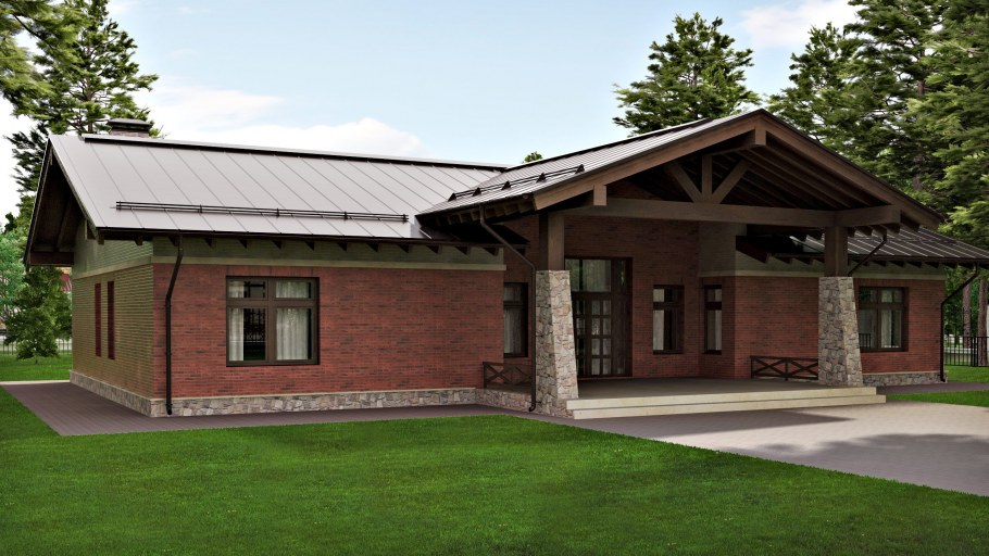 Одноэтажный дом Шале из кирпича до 100 кв м