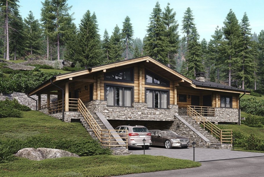 Дом 150 м2 в стиле Райта