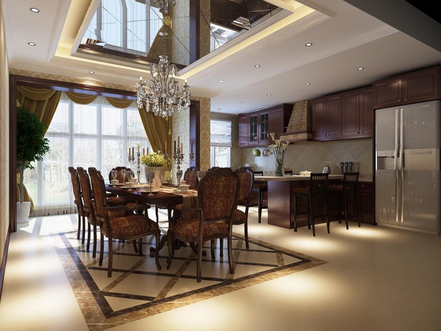 Потолок в кухни столовой гостиной