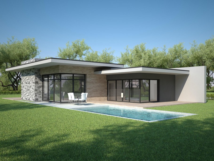 Одноэтажный дом с плоской кровлей