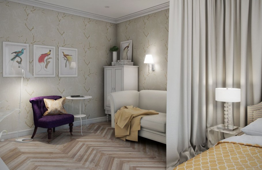 Гостиная спальня в серо голубых тонах