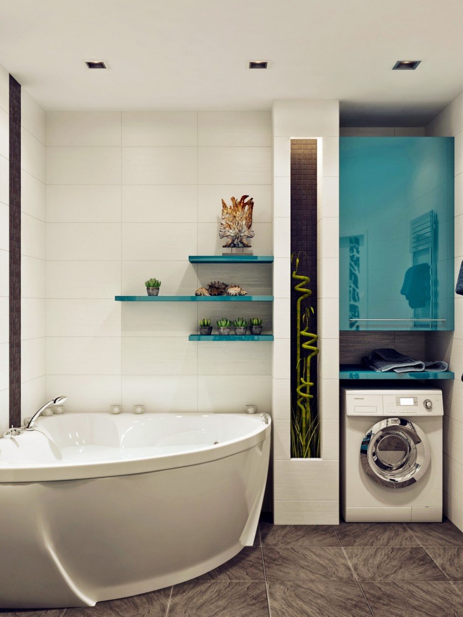 Угловая ванная в интерьере