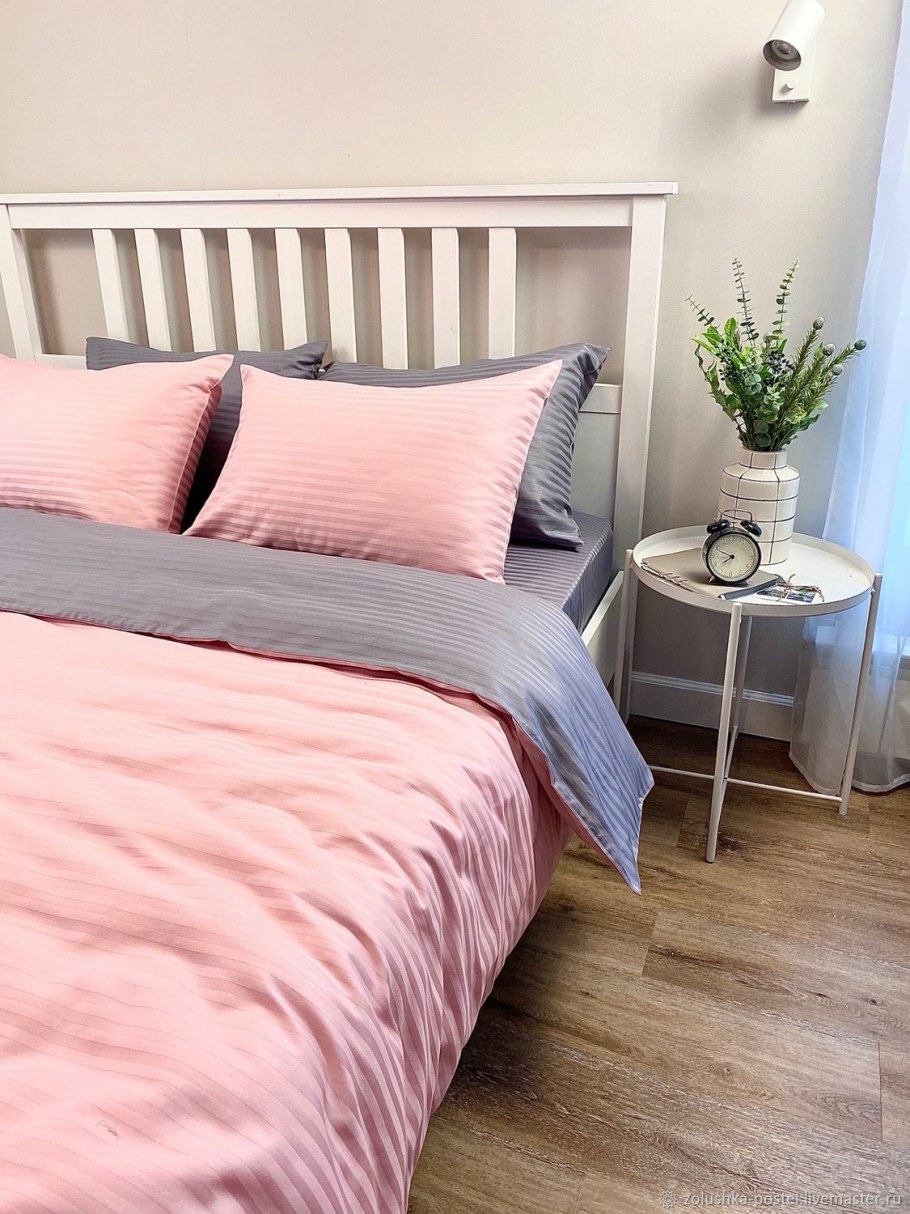 Страйп сатин розовый