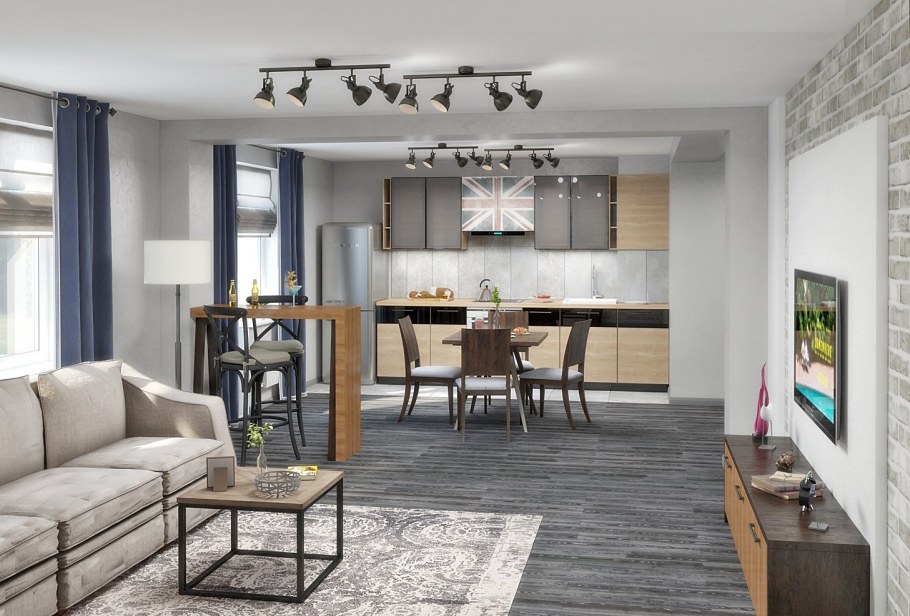 Кухня гостиная в стиле лофт