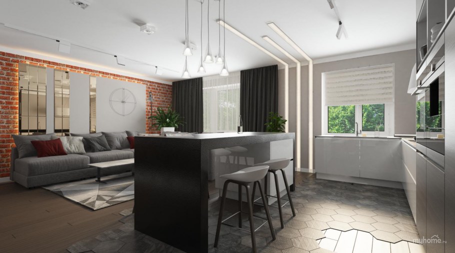 Кухня с гостинной 30кв м лофт
