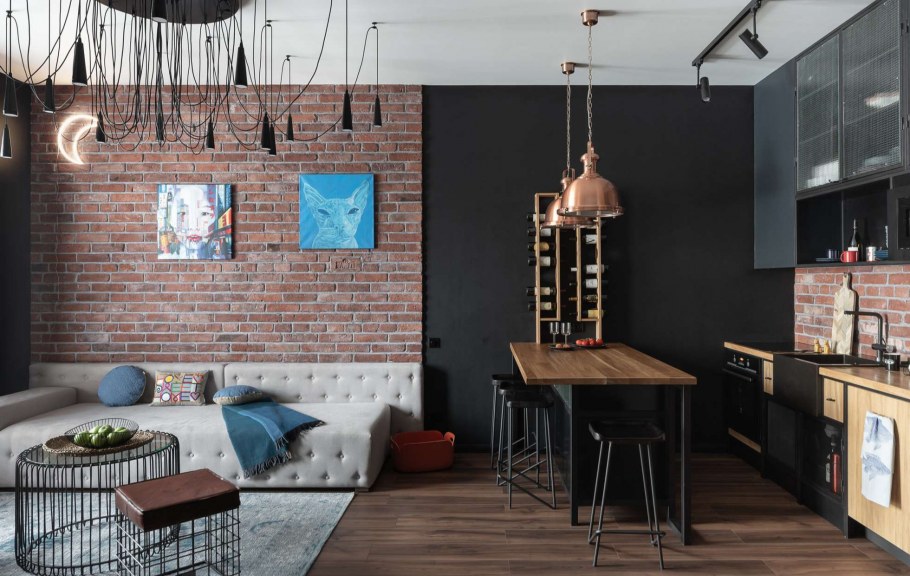 Кухня гостиная в стиле лофт