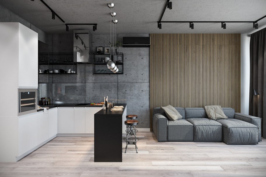 Современный интерьер с элементами лофта