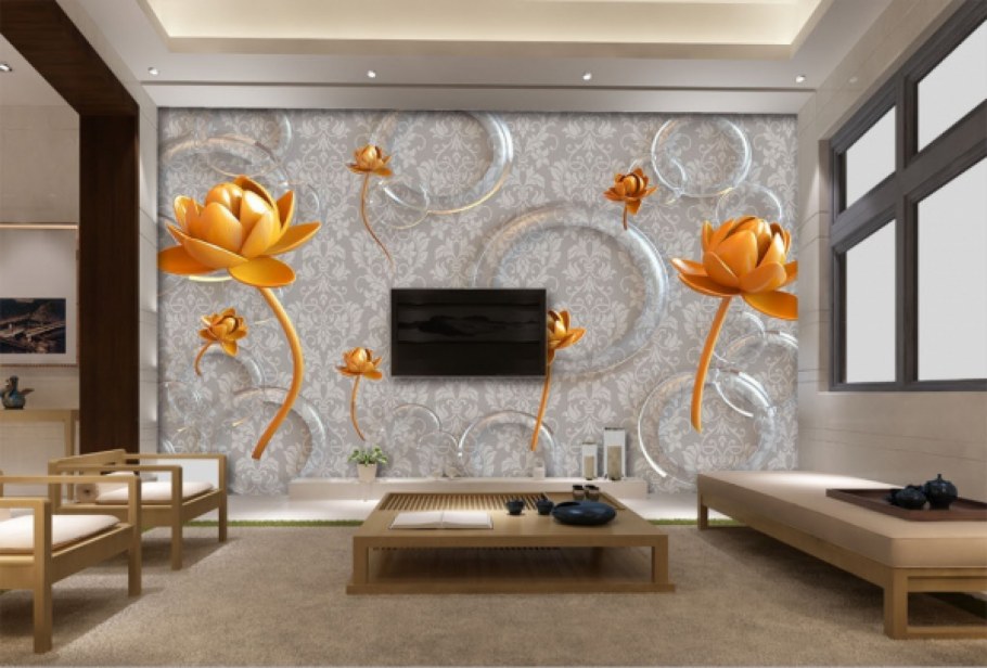 Фотообои золото в интерьере