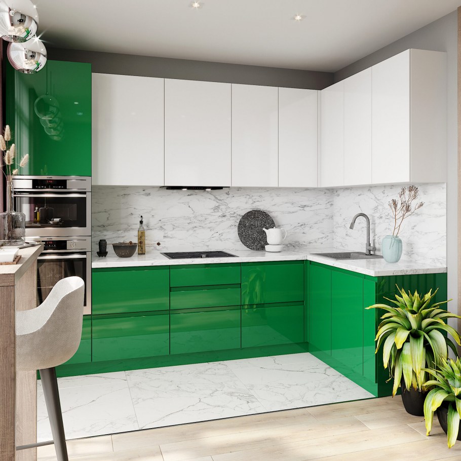 Интегрированная ручка на фасаде МДФ эмаль