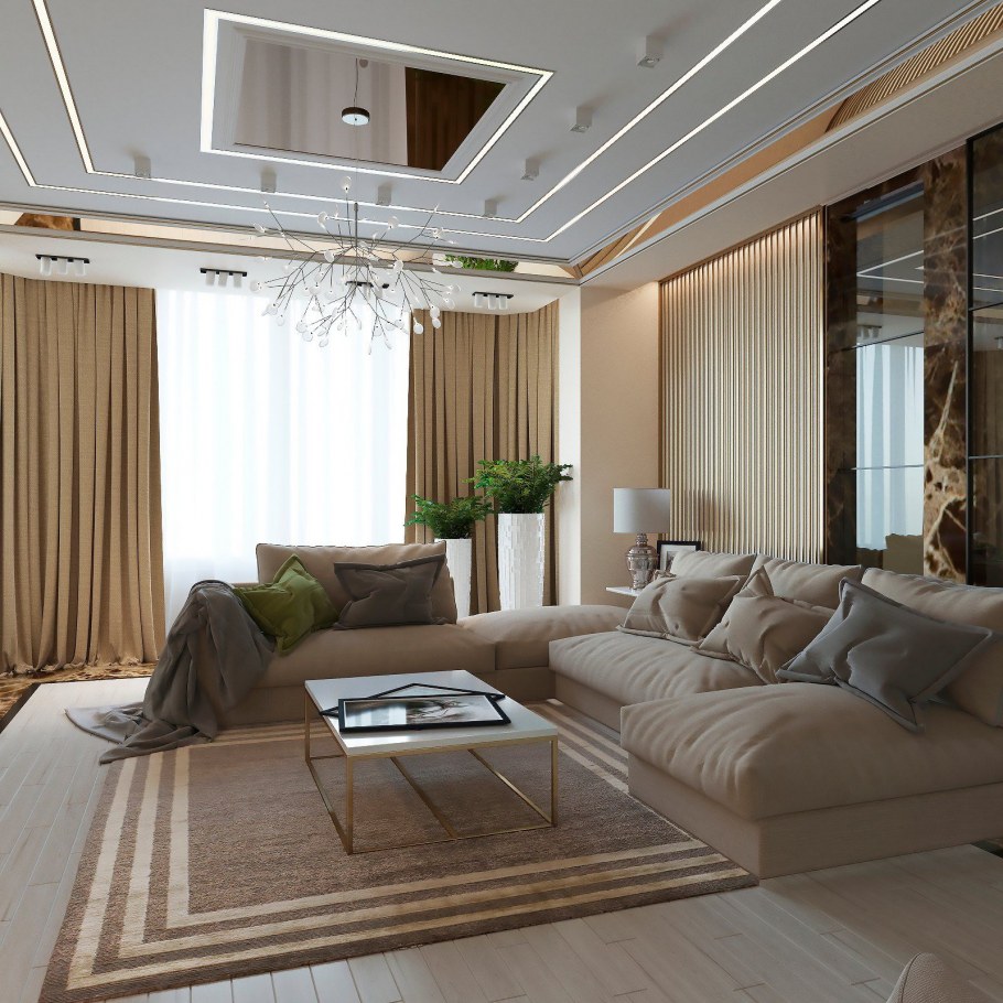 Уютная гостиная в теплых тонах