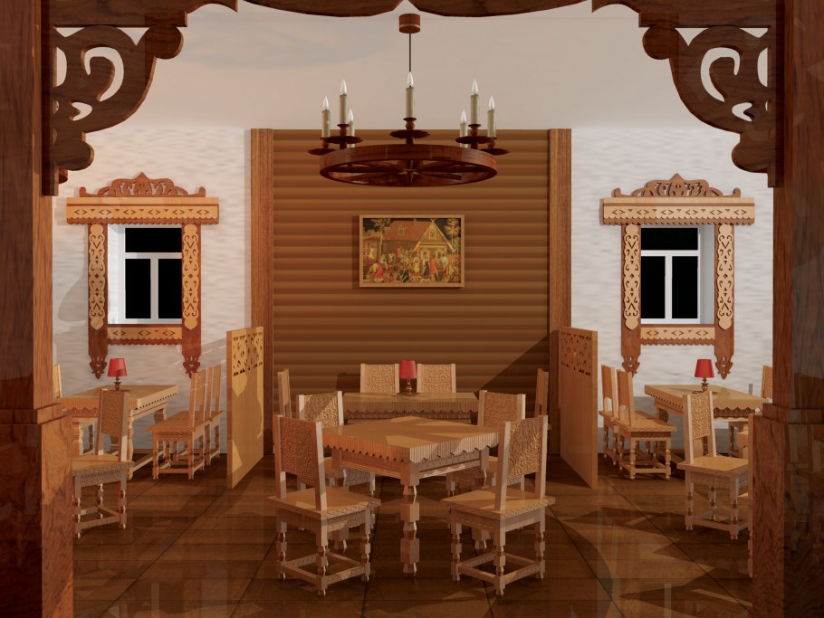 Интерьер кафе в неорусском стиле