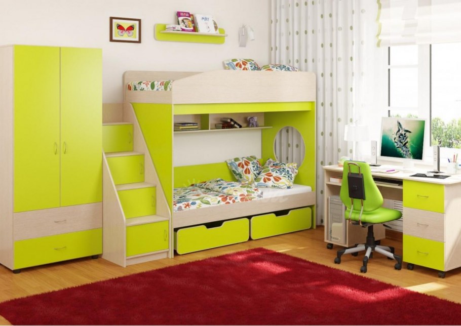 Детская стенка с двухъярусной кроватью