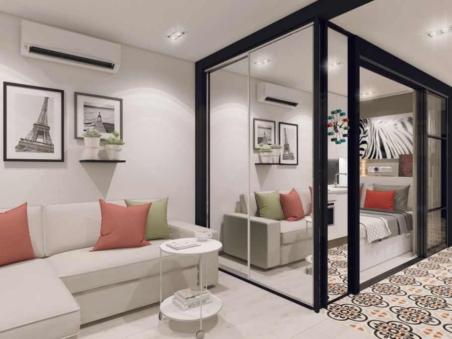 Студия 30 кв м планировка зонирование