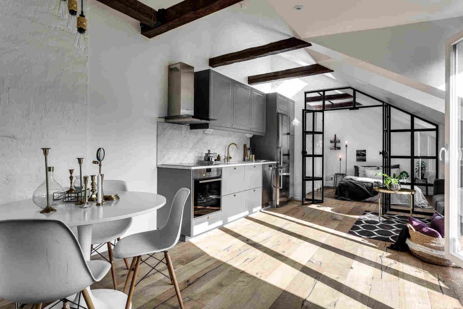 Кухня гостиная с элементами лофта