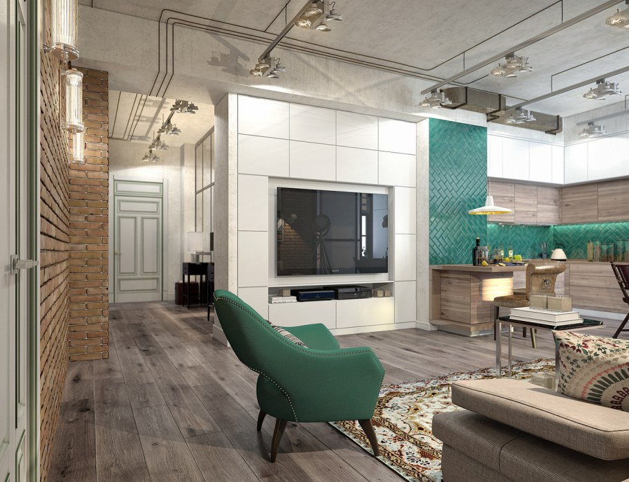 Кухня гостинная 20кв м лофт