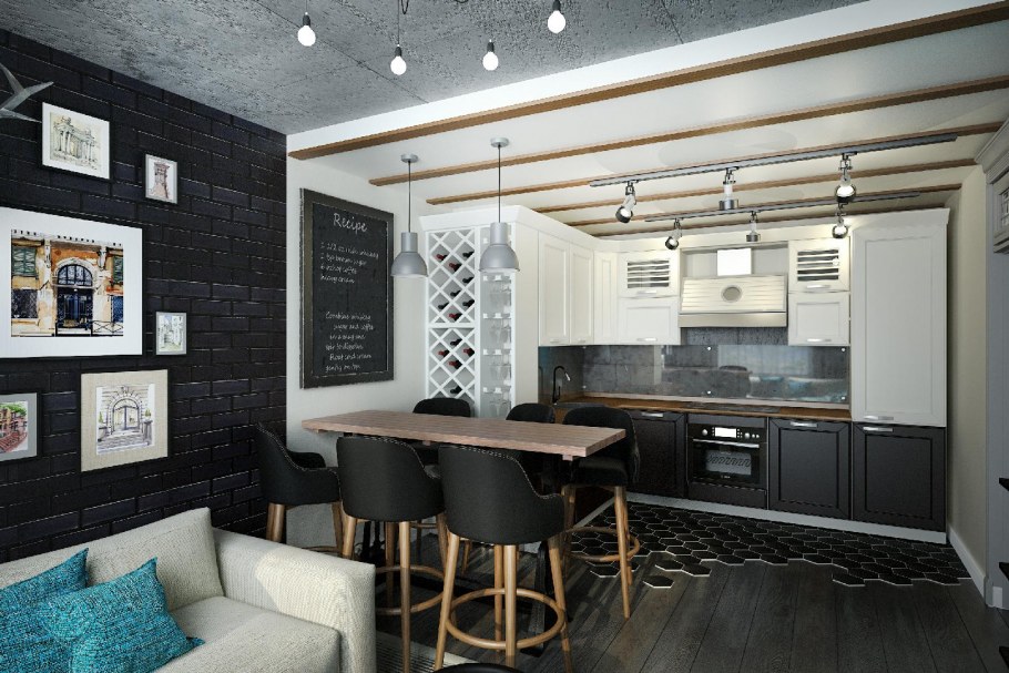 Кухня гостиная в стиле лофт