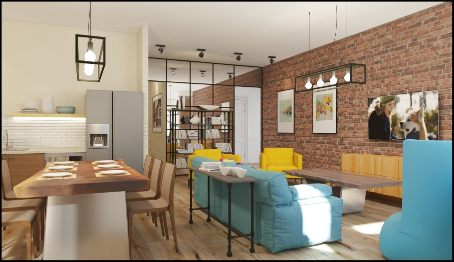 Интерьер лофт гостиная 30кв