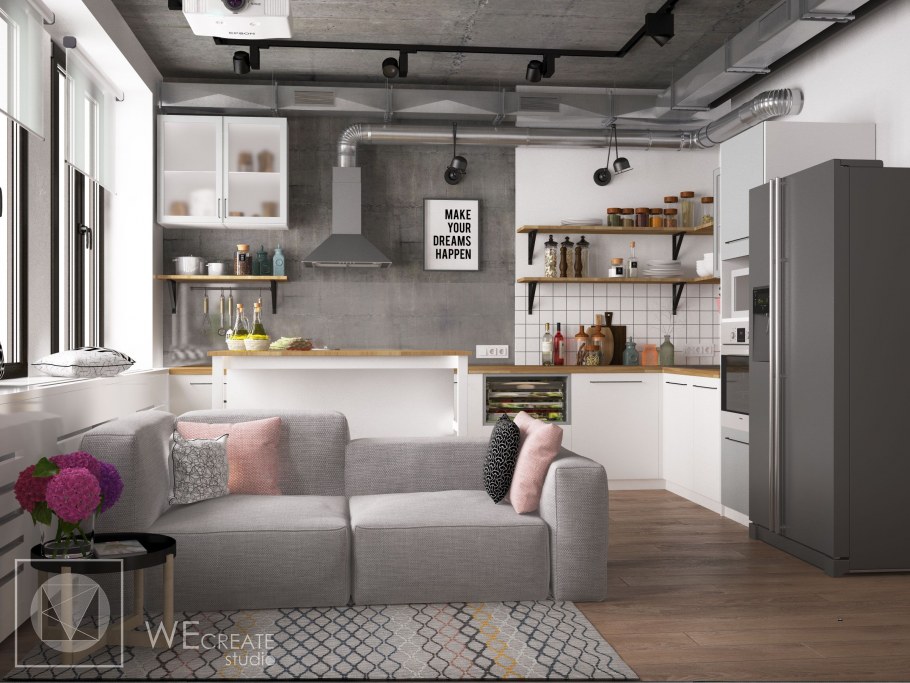 Гостиная в стиле лофт 17 кв