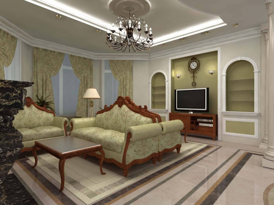 Интерьер гостиной в частном доме в стиле классика