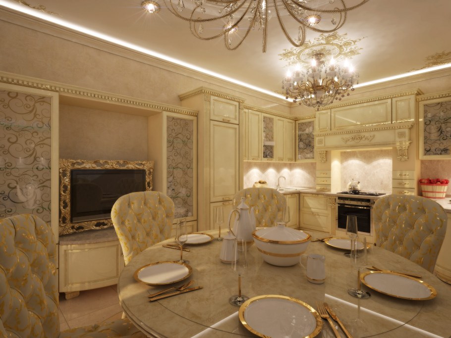 Обои для кухни в классическом стиле