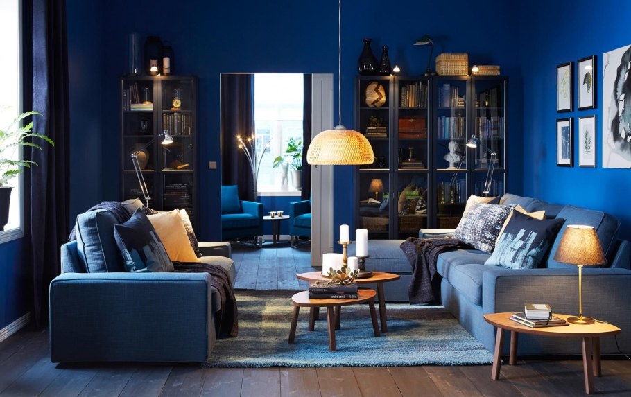 Интерьер гостинной в синем цвете икея