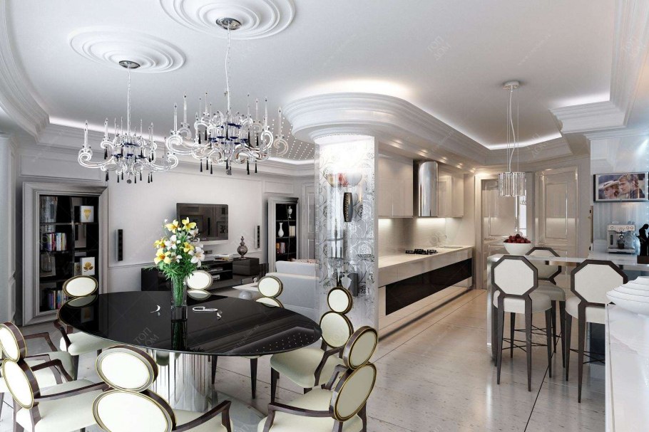 Шикарная кухня гостиная в современном стиле