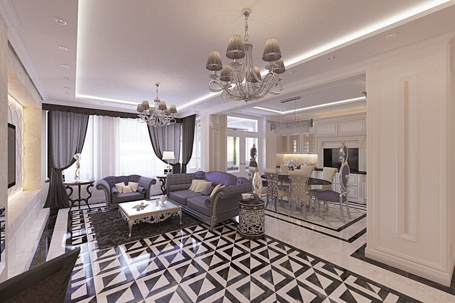 Интерьер арт деко гостиная столовая