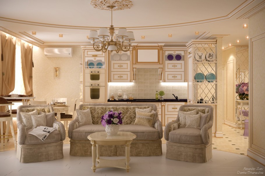 Кухня-гостиная 40 м2 в стиле Прованс