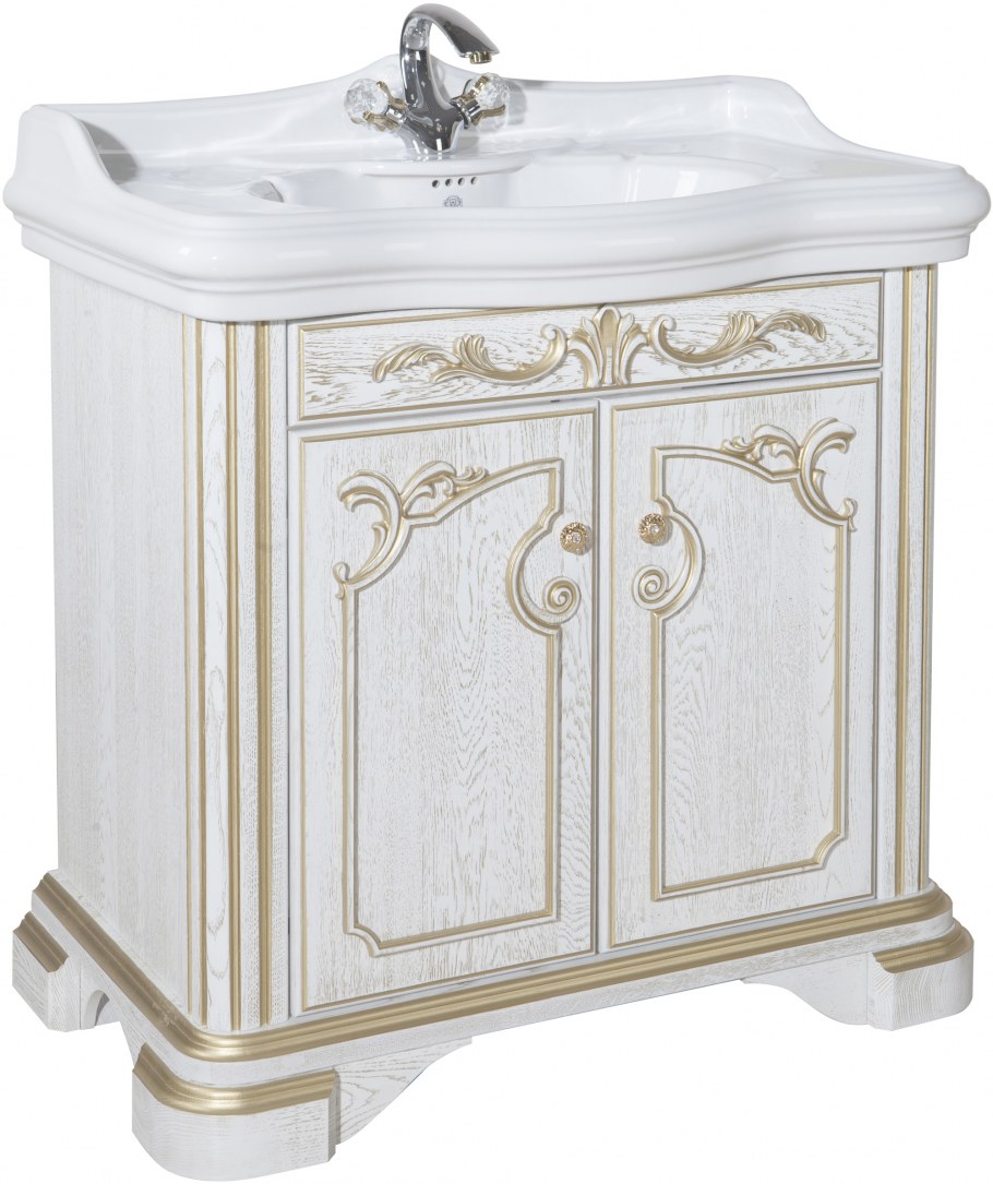 Тумба с раковиной bellezza Виктория 100 белая патина золото
