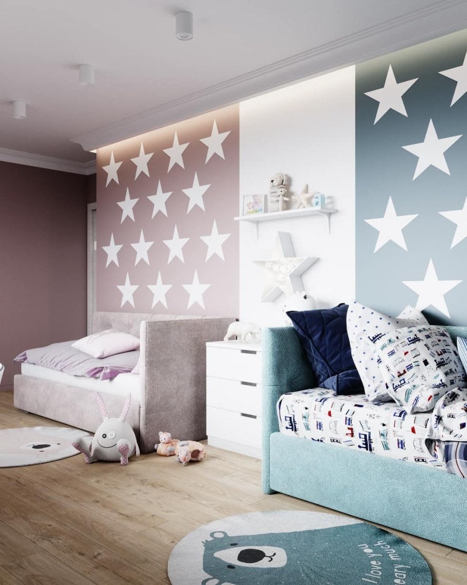 Сочетание обоев в детской