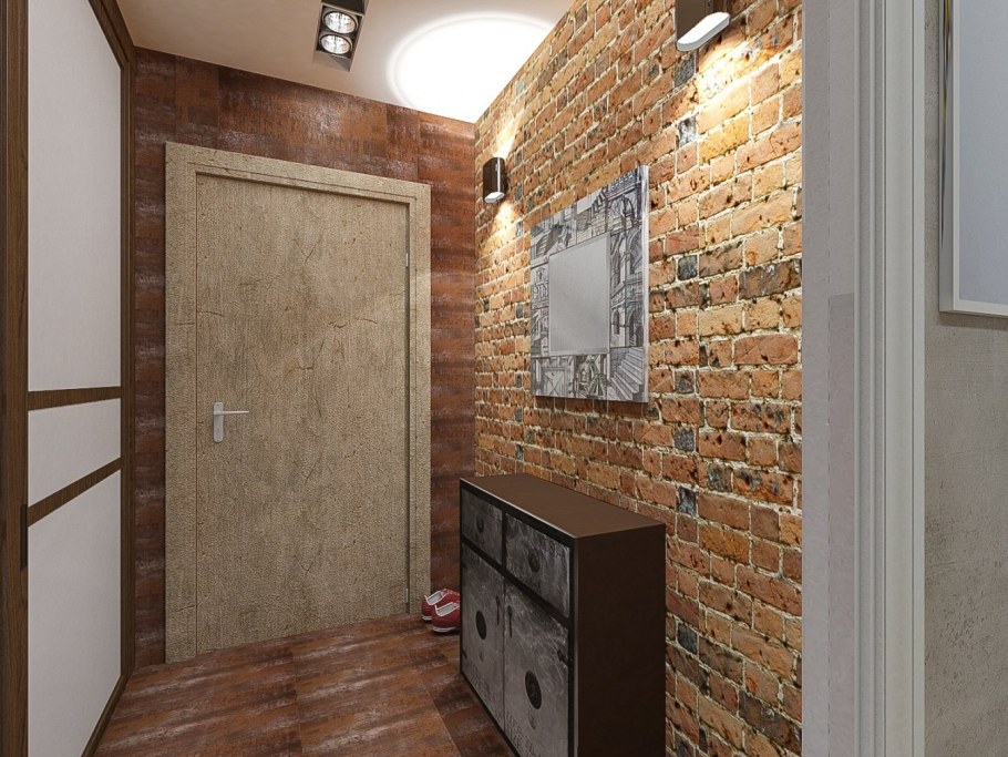 Кирпичная стена в прихожей