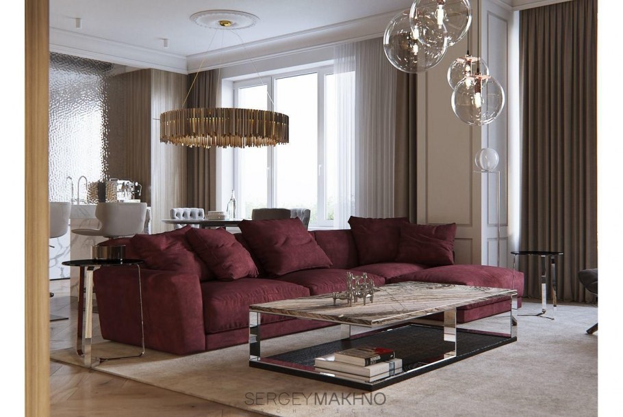 Современный диван винного цвета