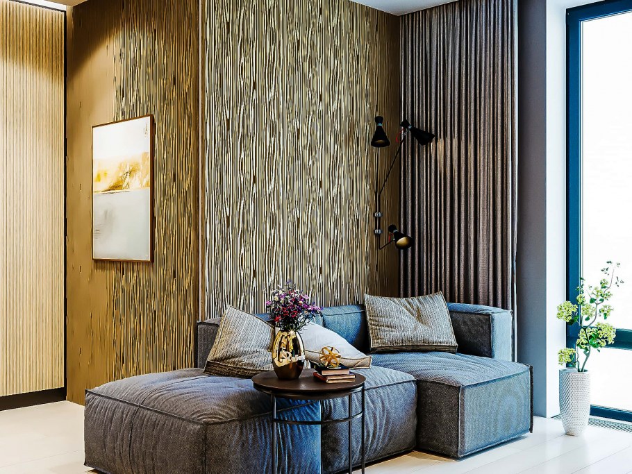 Стеновые панели в интерьере гостиной