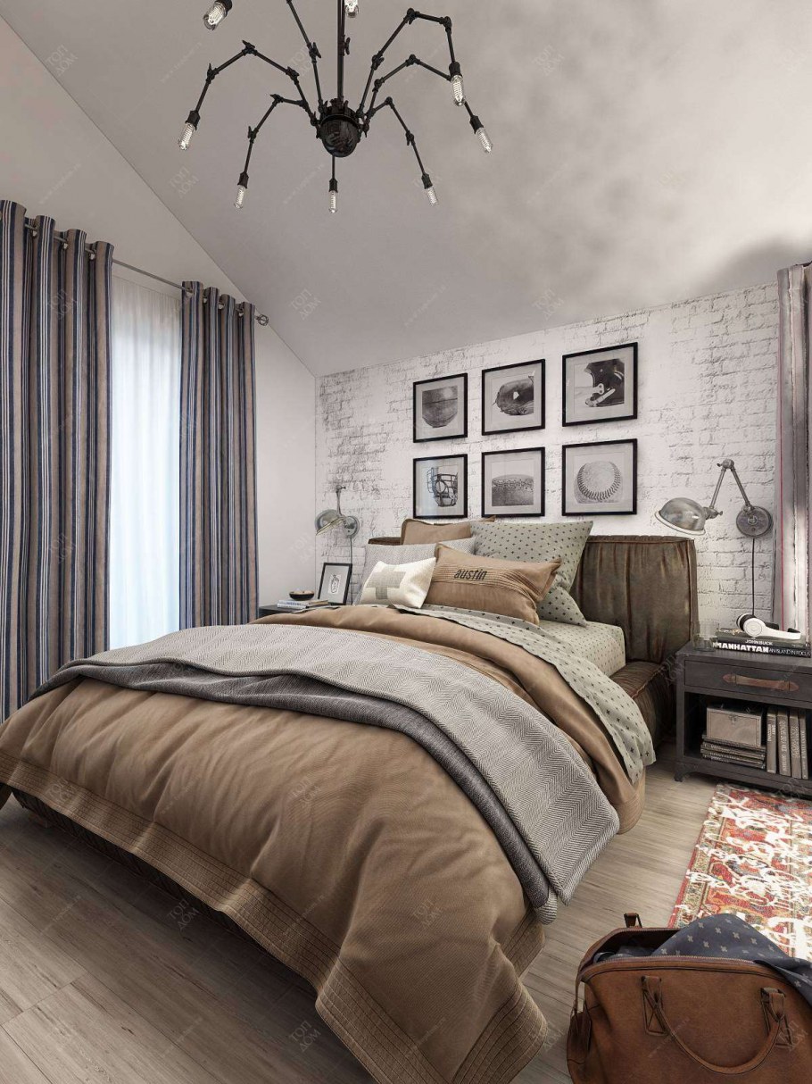 Люстры в стиле лофт в интерьере спальни