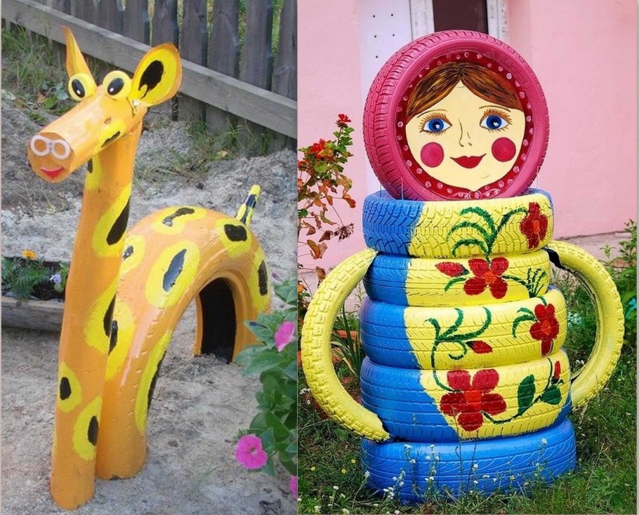 Фигуры из колес для сада