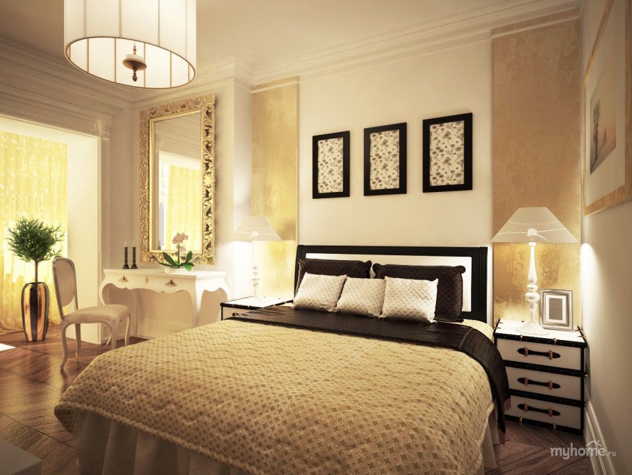 Спальня в черно бежевых тонах