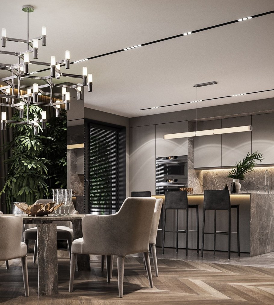 Освещение кухни-гостиной в современном стиле