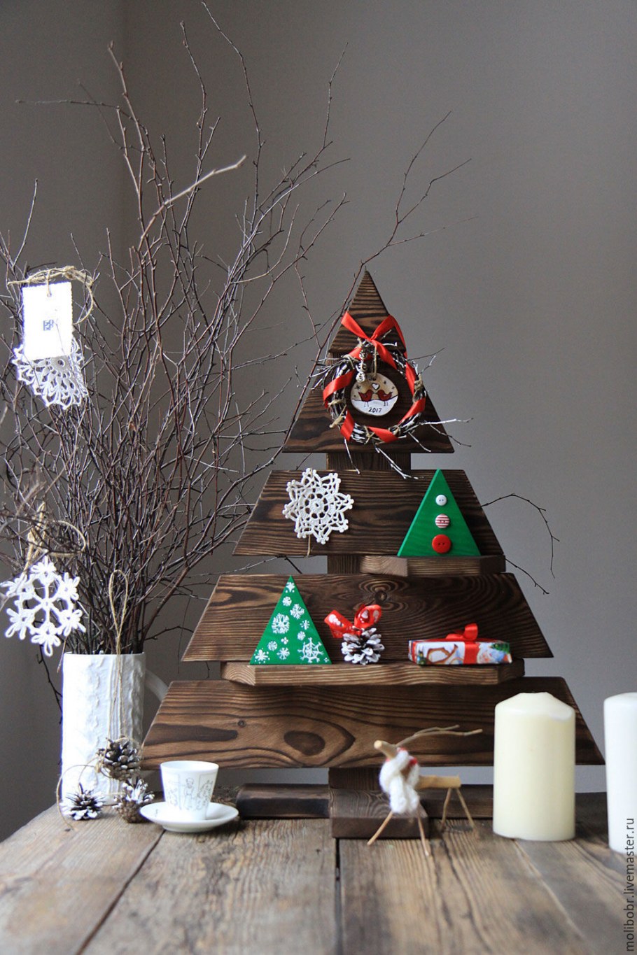 Деревянные елки декор