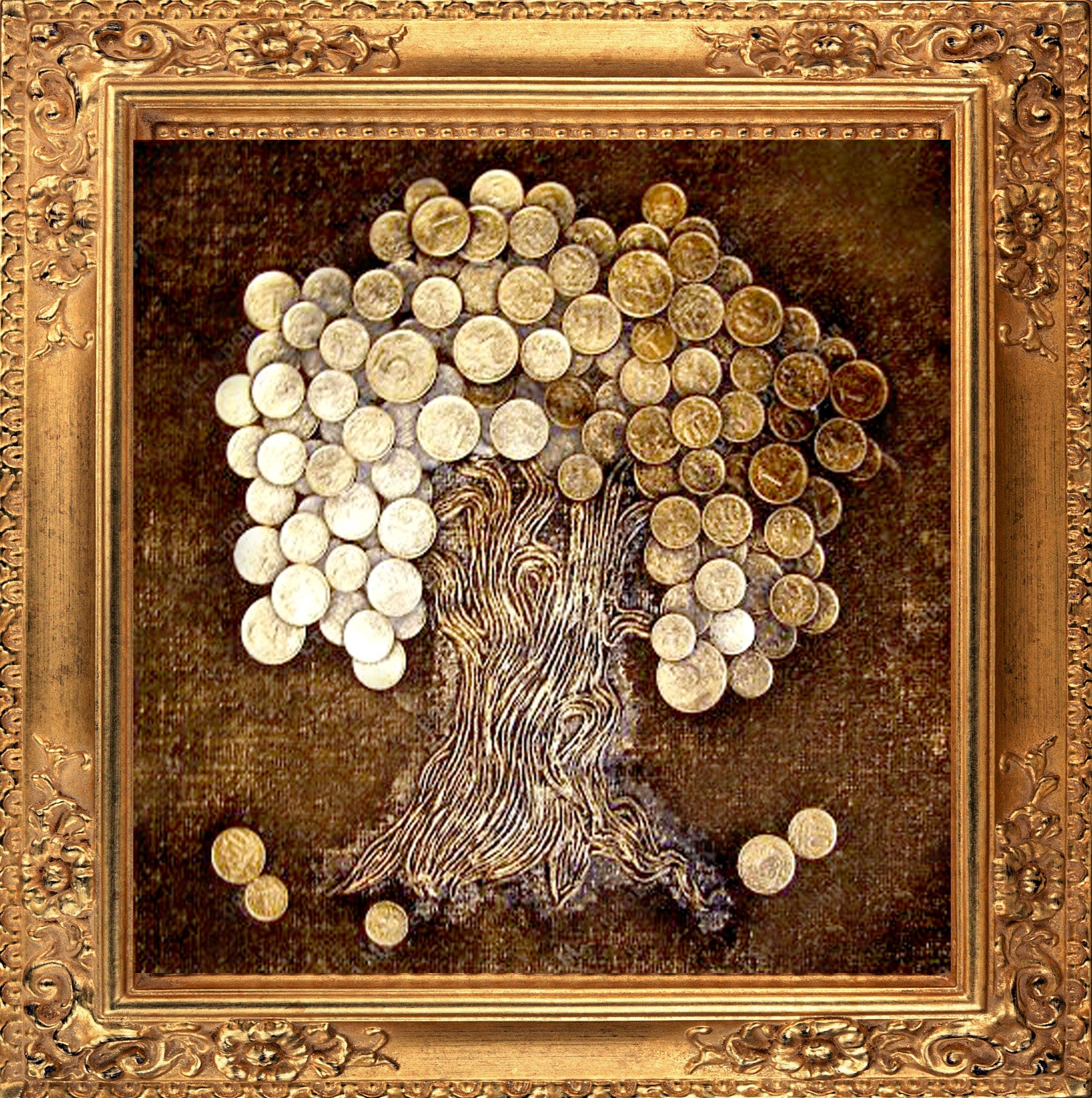 Самодельная картина. Пейп арт. Панно «денежное дерево».. Дерево из монеток. Панно денежное дерево из монет. Денежное дерево с монетками.