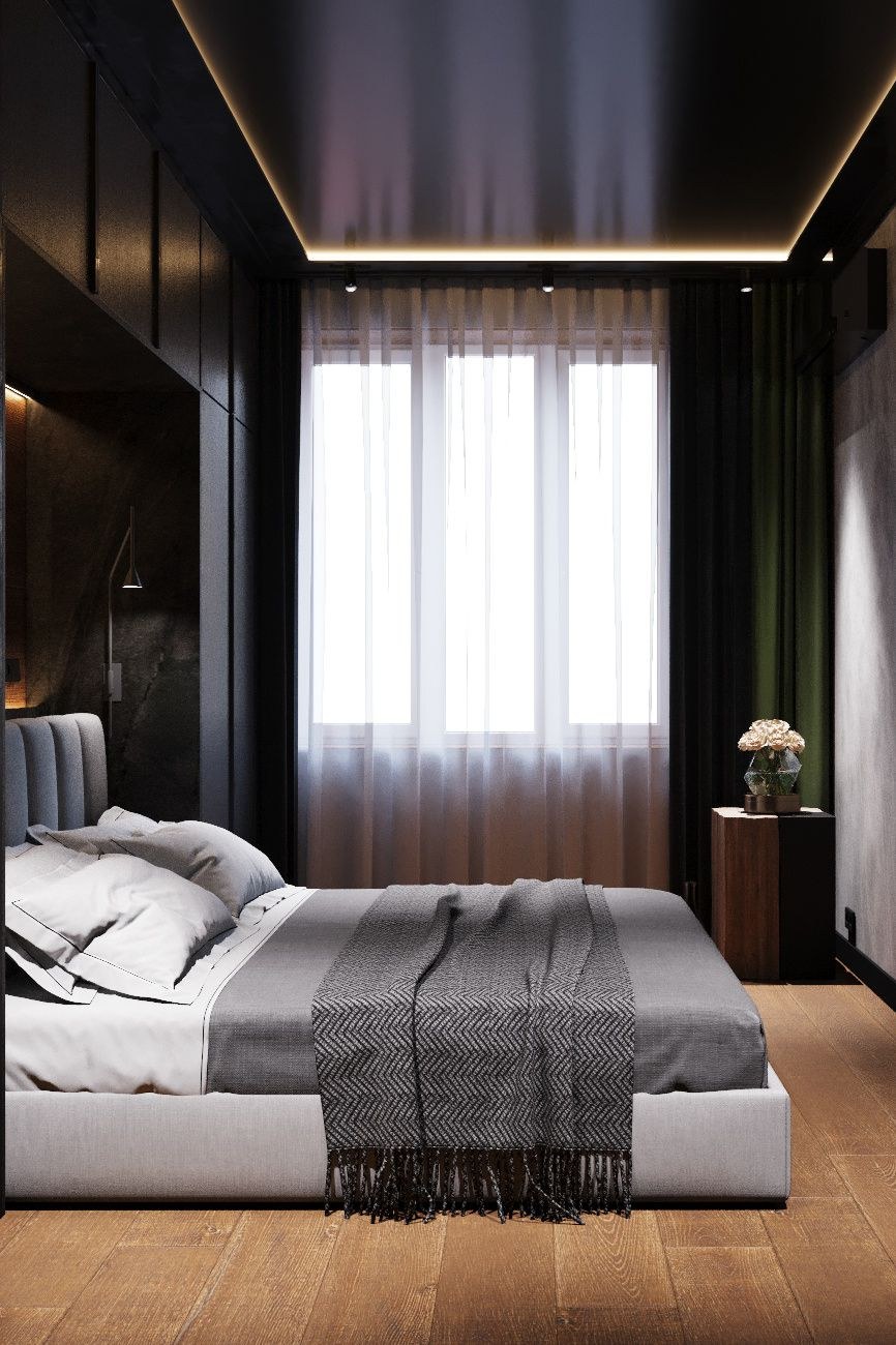 Дизайн спальни в темных тонах