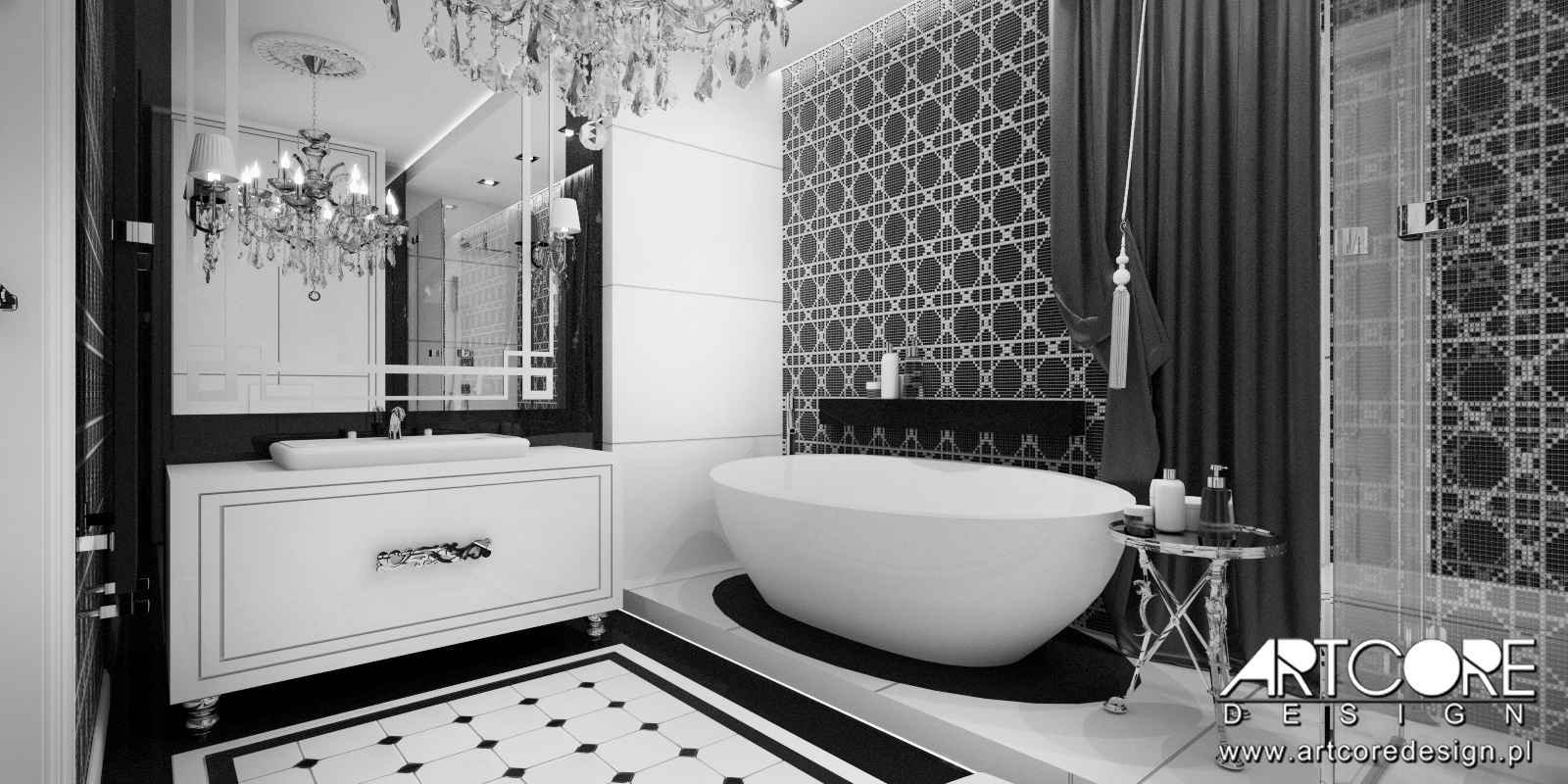 Черно белый цвет в ванной