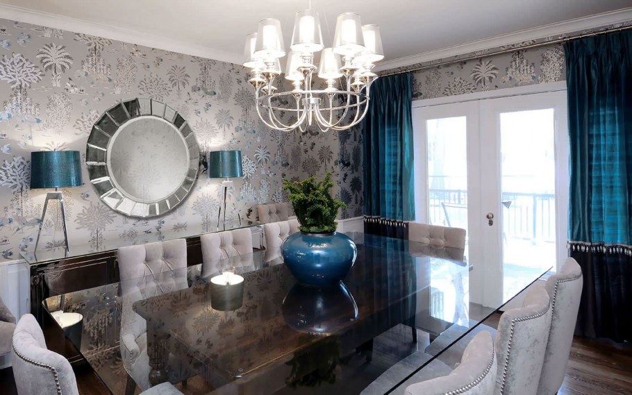 Голубой с серебром в интерьере