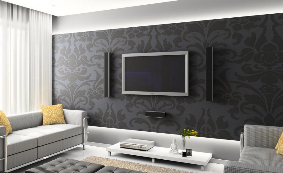 Светлые обои в гостиную комбинированные